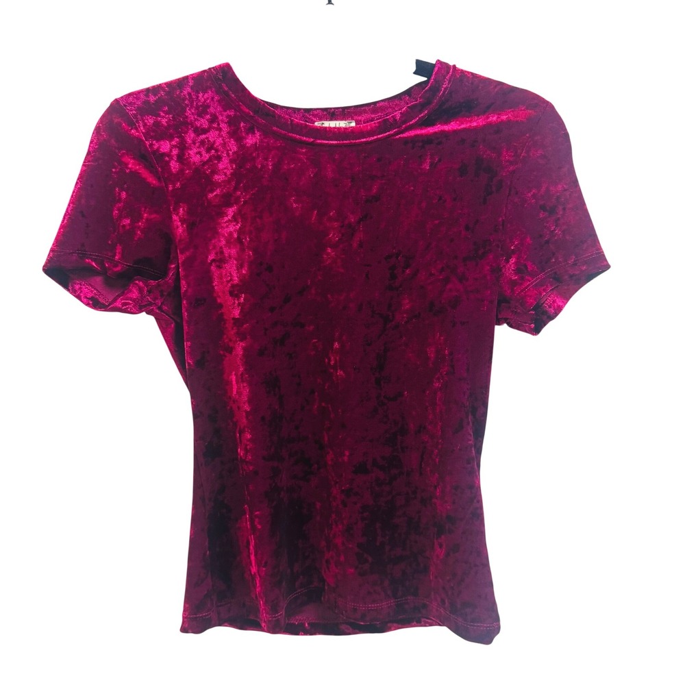 Intimately Free People Magenta Crushed Velvet Short Sleeve Crew Neck Top Small